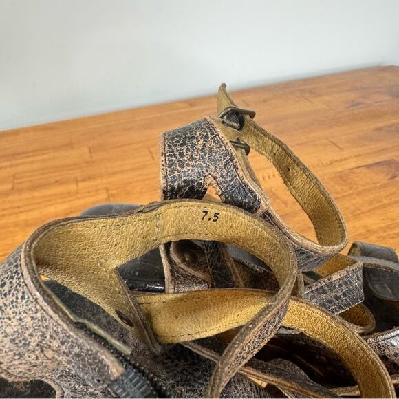 Bed Stu Julianna Distressed Leather Strappy Wedge Sandals Heels Size 7.5 - Picture 3 of 8